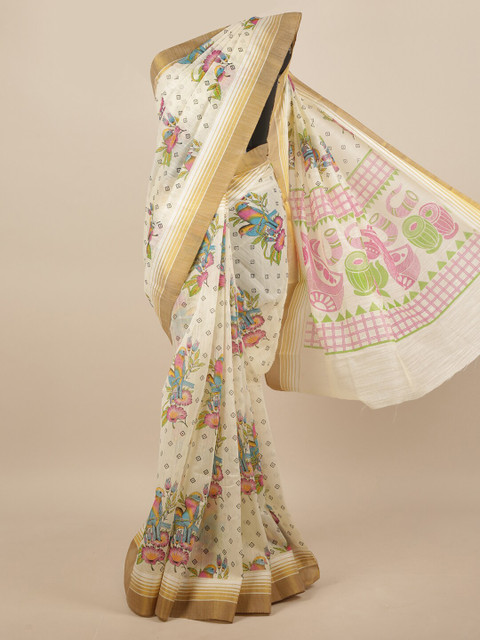 

Pothys White & Pink Ethnic Motifs Printed Saree