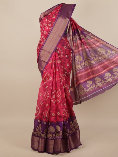 

Pothys Pink & Purple Bandhani Zari Saree