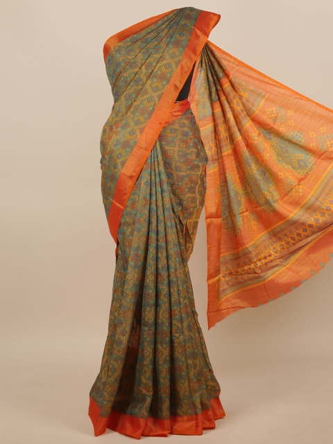 

Pothys Green & Red Geometric Printed Zari Saree