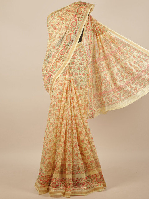 

Pothys Cream-Coloured & Red Floral Saree