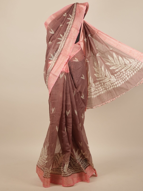 

Pothys Brown & Pink Floral Zari Saree