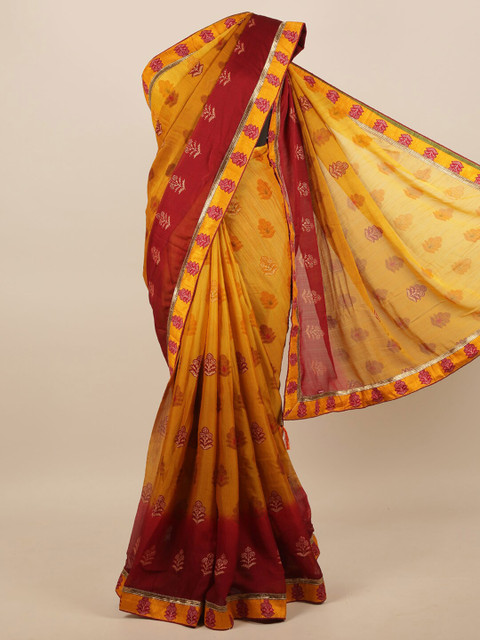 

Pothys Mustard & Red Floral Saree