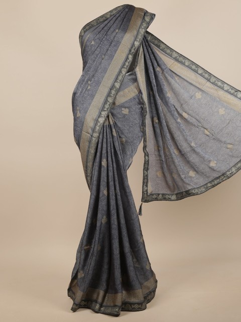 

Pothys Grey & Silver-Toned Paisley Saree