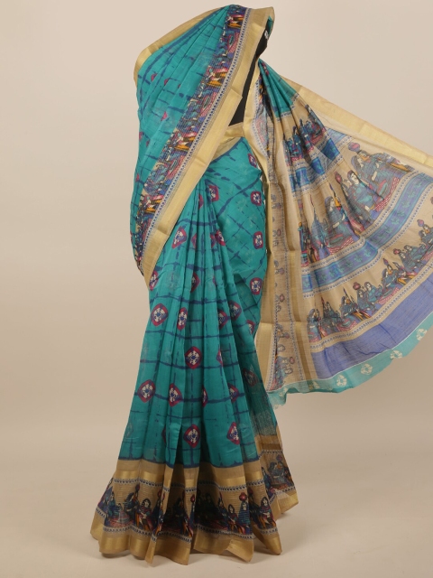 

Pothys Green & Blue Ethnic Motifs Saree