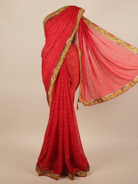 

Pothys Red & Green Ethnic Motifs Saree