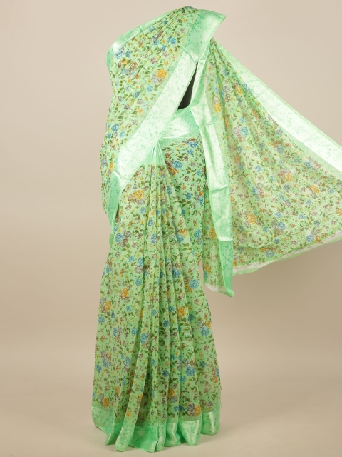 

Pothys Green & Silver-Toned Floral Saree