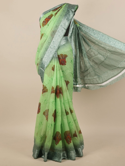

Pothys Green & Silver-Toned Ethnic Motifs Saree
