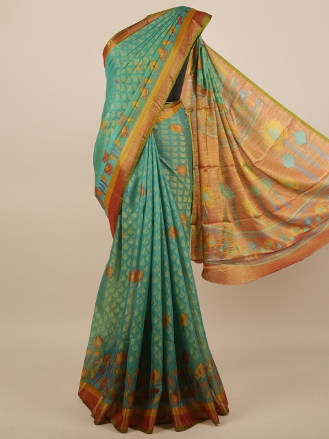 

Pothys Sea Green & Orange Ethnic Motifs Saree