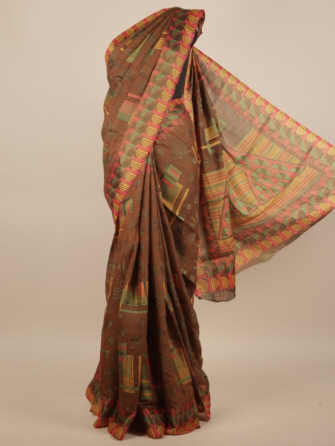 

Pothys Brown & Green Ethnic Motifs Saree