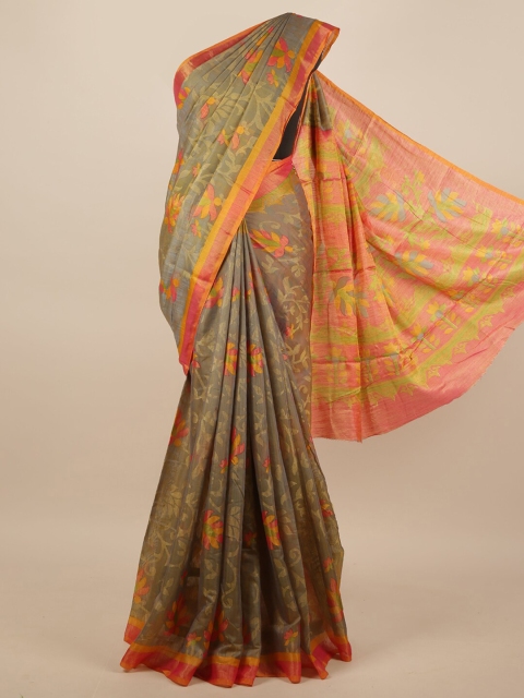 

Pothys Grey & Orange Floral Saree