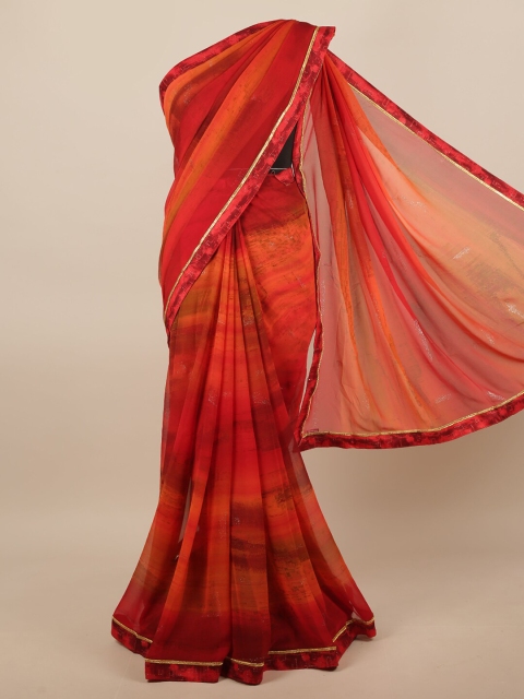 

Pothys Red & Gold-Toned Beads and Stones Saree