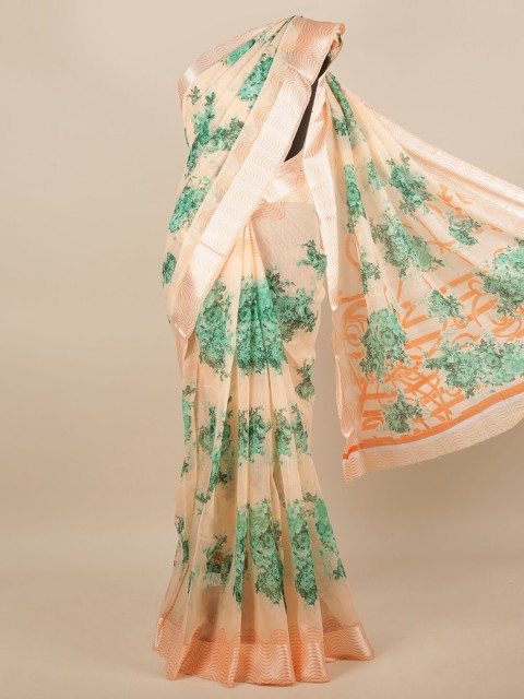 

Pothys Beige & Green Floral Zari Saree