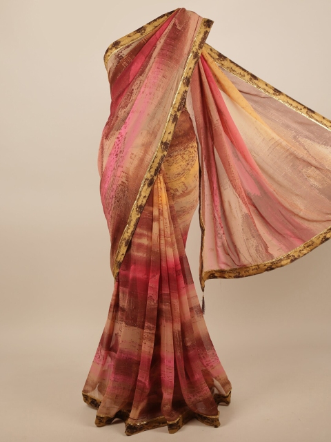 

Pothys Peach-Coloured & Beige Colourblocked Saree