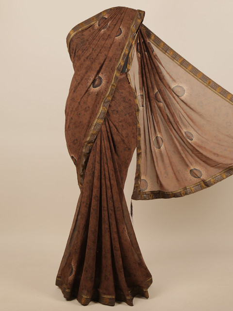 

Pothys Brown & Gold-Toned Ethnic Motifs Saree