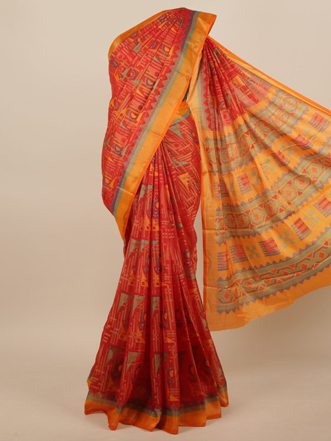 

Pothys Red & Green Ethnic Motifs Saree