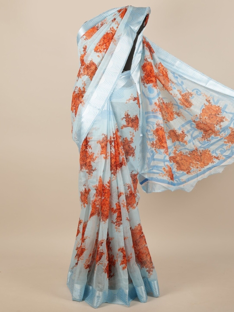 

Pothys Blue & Orange Floral Saree
