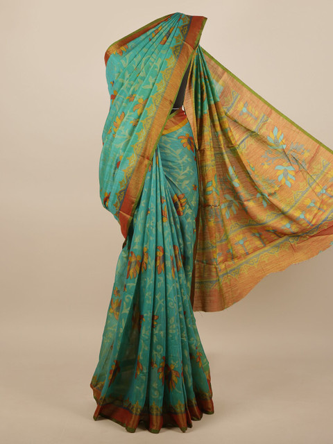 

Pothys Sea Green & Mustard Floral Zari Saree