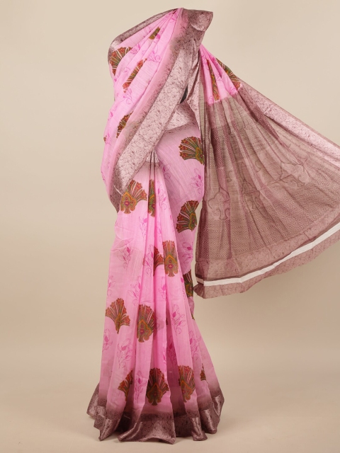 

Pothys Pink & Copper-Toned Ethnic Motifs Saree