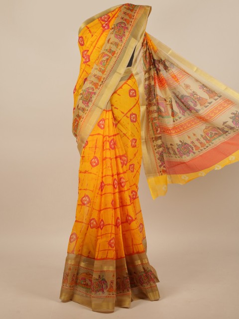 

Pothys Yellow & Magenta Ethnic Motifs Zari Saree