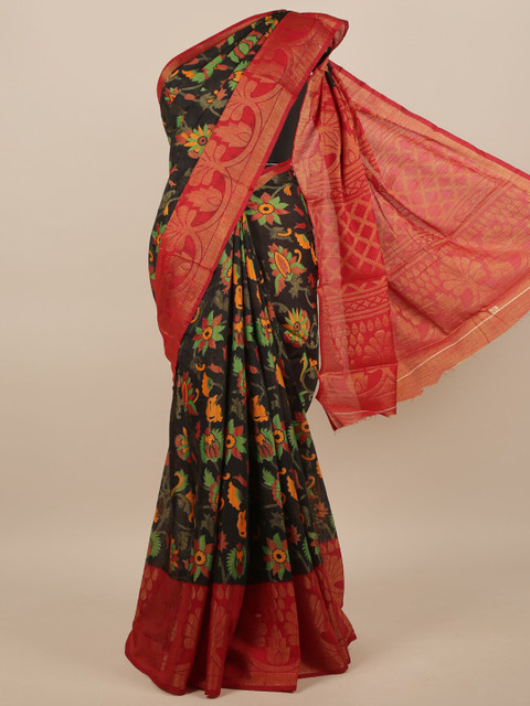 

Pothys Black & Red Floral Zari Saree