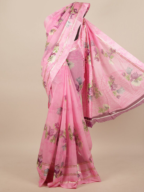

Pothys Pink & Grey Floral Zari Saree