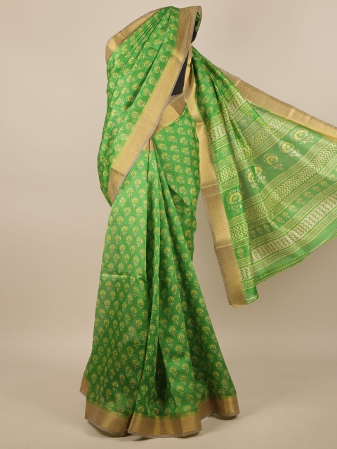 

Pothys Green & Yellow Ethnic Motifs Zari Saree