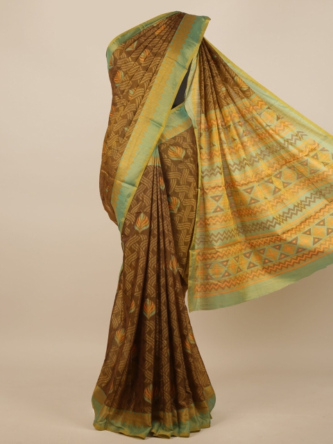 

Pothys Olive Green & Sea Green Poly Chiffon Printed Saree