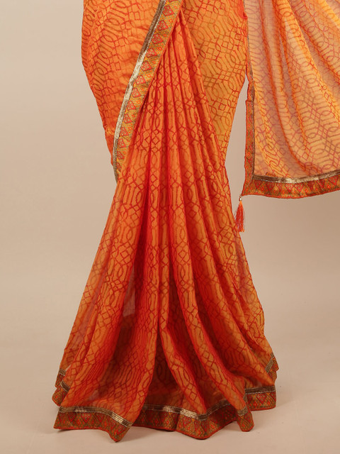 

Pothys Orange & Red Gotta Patti Poly Chiffon Printed Saree