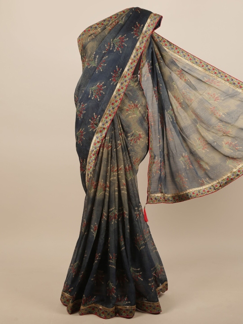 

Pothys Blue & Red Floral Gotta Patti Poly Chiffon Printed Saree