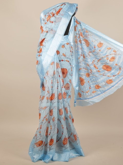

Pothys Blue & Orange Printed Floral Saree