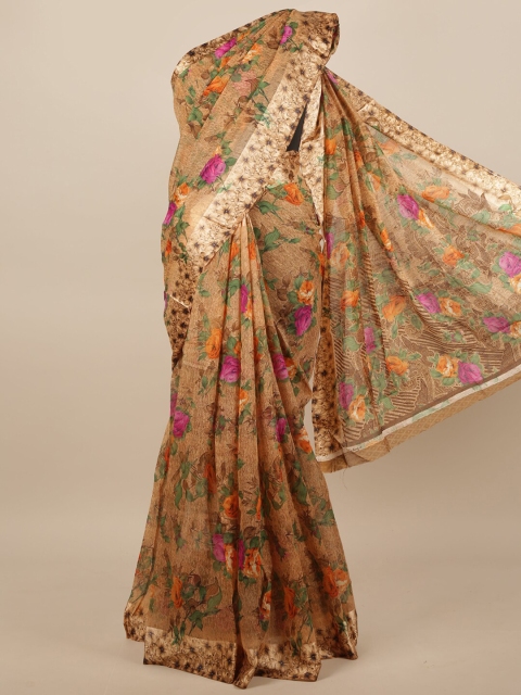 

Pothys Brown & Pink Printed Floral Saree