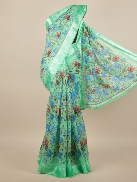 

Pothys Green & Silver-Toned Printed Floral Saree