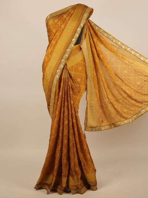 

Pothys Mustard & Silver-Toned Mukaish Saree