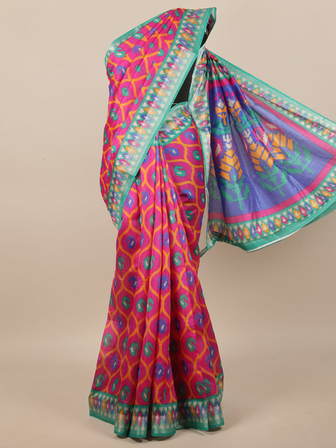 

Pothys Pink & Blue Paisley Printed Saree