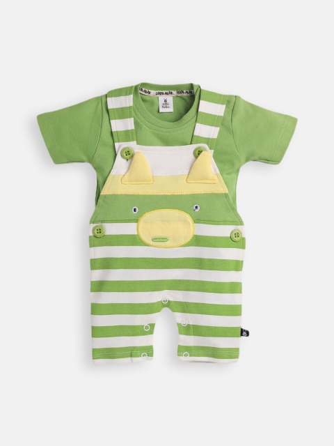 

Little Folks Infant Boys Green & White Striped Cotton Straight-Leg Dungarees