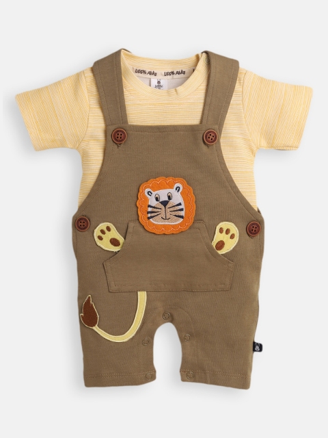 

Little Infant Boys Brown & Beige Applique Printed Dungaree