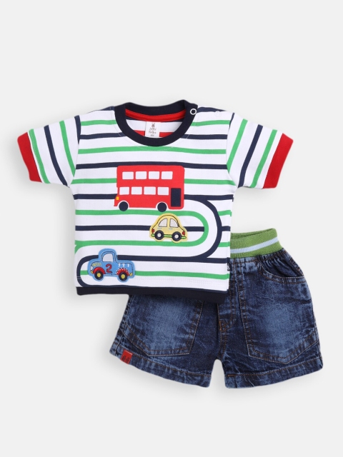 

Little Folks Boys Green & White Striped T-shirt with Shorts
