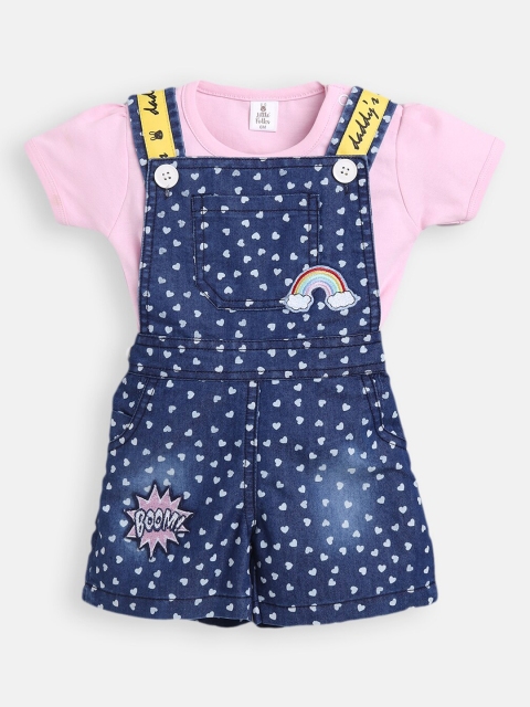 

Little Folks Infant Girls Pink & Blue Cotton Dungarees With T-Shirt