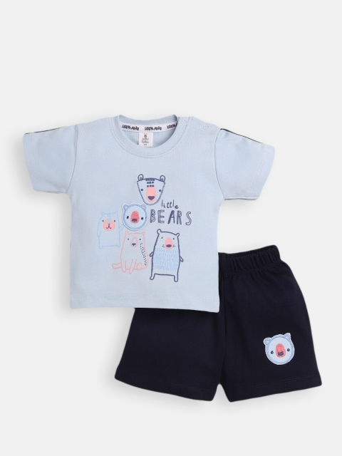 

Little Folks Boys Blue & Navy Blue Pure Cotton Printed T-shirt with Shorts