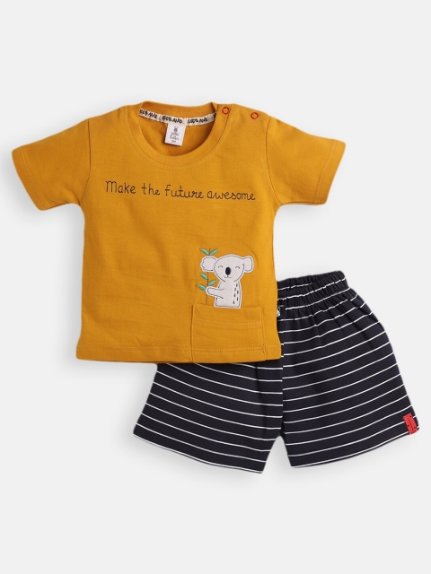 

Little Folks Boys Mustard & Black Printed Cotton Night Suit