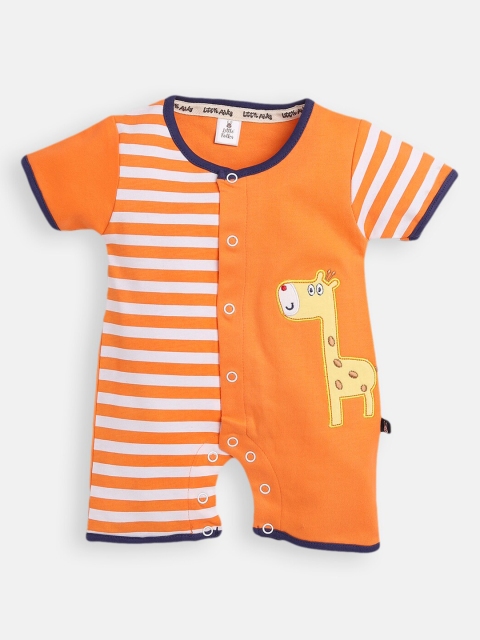 

Little Folks Baby Boys Orange Printed Onesie Cotton Romper