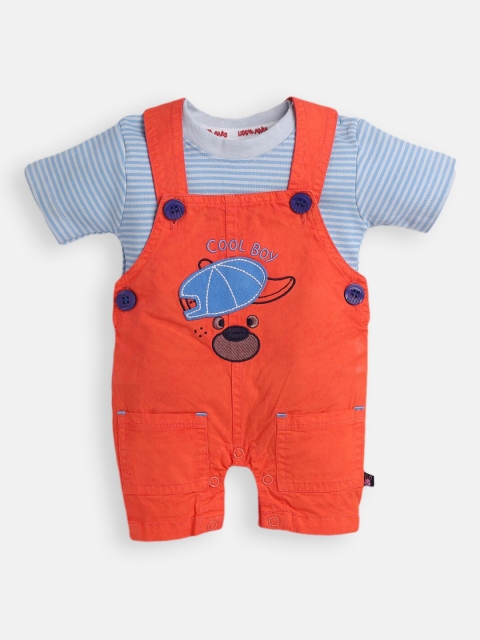 

Little Folks Infant Boys Orange & Blue Cotton Dungarees With T-Shirt