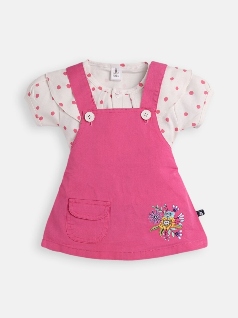 

Little Folks Infant Girls Pink & White Cotton Dungarees