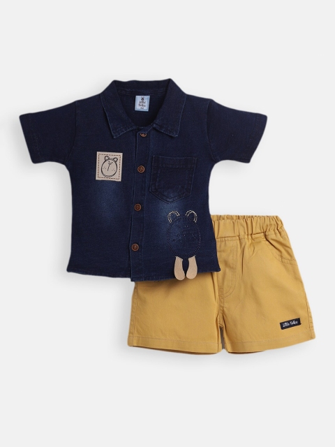 

Little Folks Boys Navy Blue & Khaki Pure Cotton Shirt with Shorts