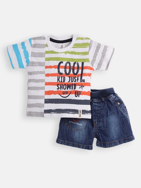 

Little Folks Boys Green & Blue Printed Pure Cotton T-shirt with Shorts