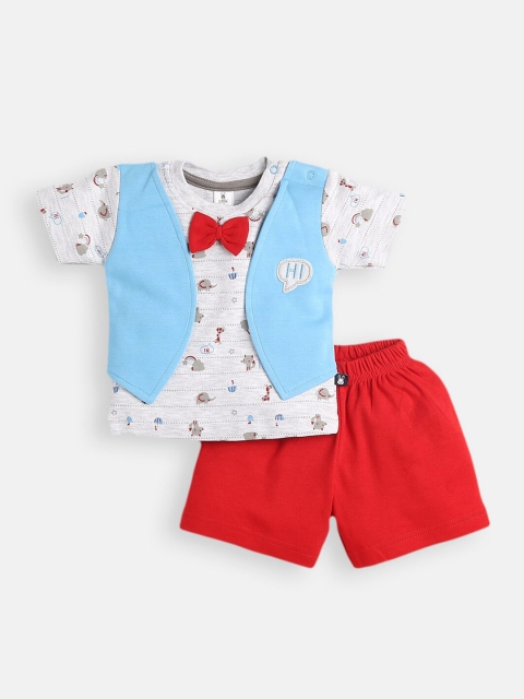 

Little Folks Boys White & Red Printed T-shirt with Shorts