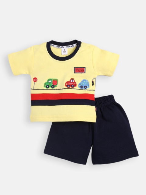 

Little Folks Boys Yellow & Black T-shirt with Shorts with Applique Detail