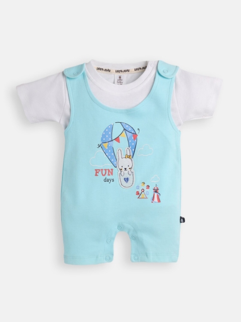 

Little Folks Infant Boys Blue & White Printed Cotton Dungaree