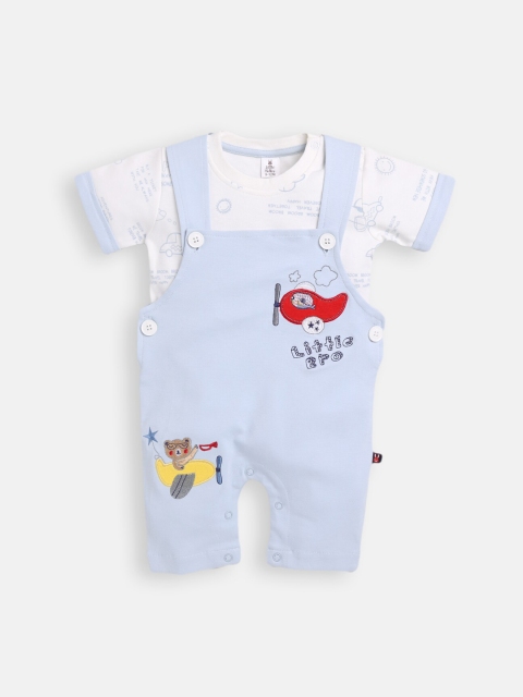 

Little Folks Infant Boys Blue & White Printed Cotton Straight-Leg Dungarees Set