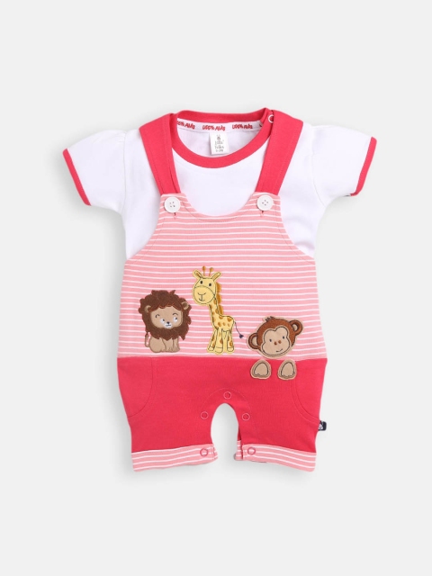 

Little Folks Infant Girls Pink & White Cotton Dungarees With T-Shirt